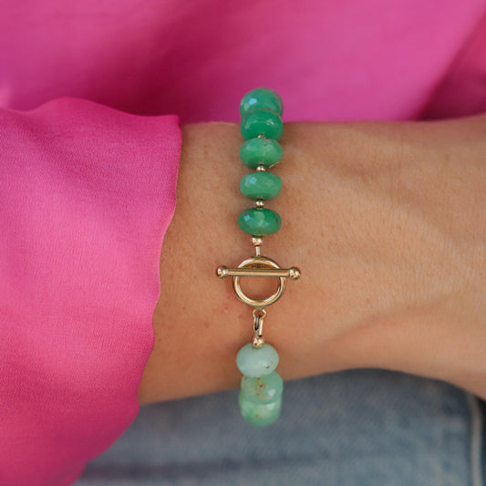 Chrysoprase chunky bracelet, genuine chrysoprase, chrysoprase beaded bracelet, chrysoprase 14K gold filled, chrysoprase toggle