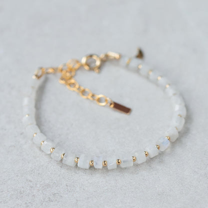 Rainbow moonstone | High flash moonstone | Dainty Moonstone Bracelet | Gold Moonstone bracelet | June birthstone | cube moonstone