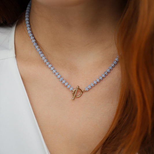 AAAA+ Blue Lace Agate Beaded Necklace, Blue Lace Agate necklace [ENBM1881] | Blue Lace Agate Necklace | Blue Lace Agate Necklace