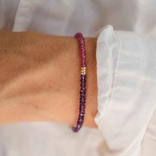 Pink sapphire and amethyst bracelet | amethyst bracelet | amethyst | Pink sapphire beaded bracelet | gift for her