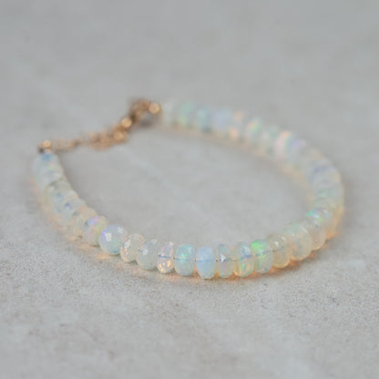 SOLID 14K GOLD Ethiopian Welo Opal Dainty Bracelet. Flashy opal bracelet | Gold Filled | AAA Quality Opal Delicate Stacking Bracelet