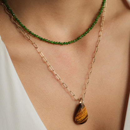 SOLID 14K GOLD Chrome diopside Necklace | Chrome diopside Beaded Necklace | Green Chrome diopside necklace for women | green necklace