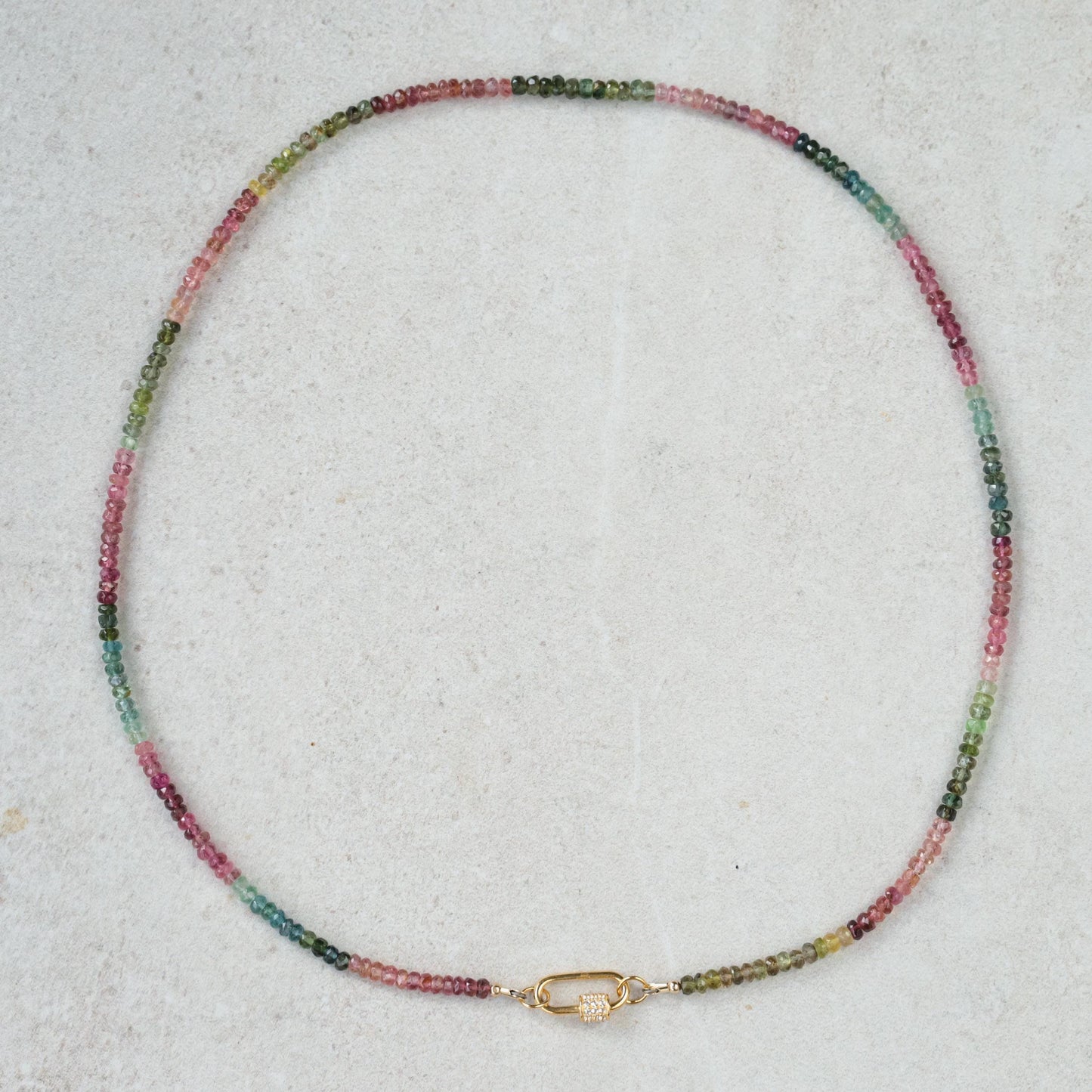 Mixed Tourmaline Carabiner Necklace | Watermelon tourmaline carabiner necklace | Multi color tourmaline jewelry | Tourmaline necklace