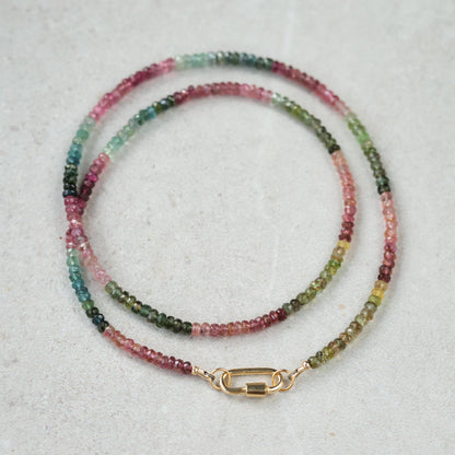 Mixed Tourmaline Carabiner Necklace | Watermelon tourmaline carabiner necklace | Multi color tourmaline jewelry | Tourmaline necklace