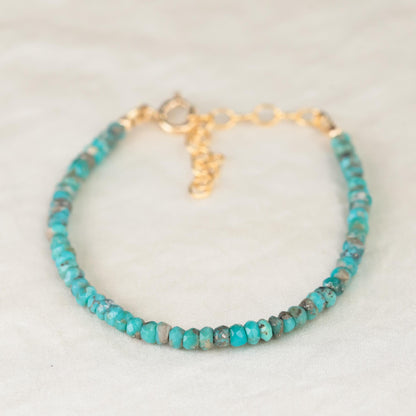 14K GOLD Arizona Turquoise beaded bracelet | Natural authentic turquoise | women's genuine turquoise jewelry | real turquoise | turquoise
