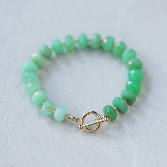 Chrysoprase chunky bracelet, genuine chrysoprase, chrysoprase beaded bracelet, chrysoprase 14K gold filled, chrysoprase toggle