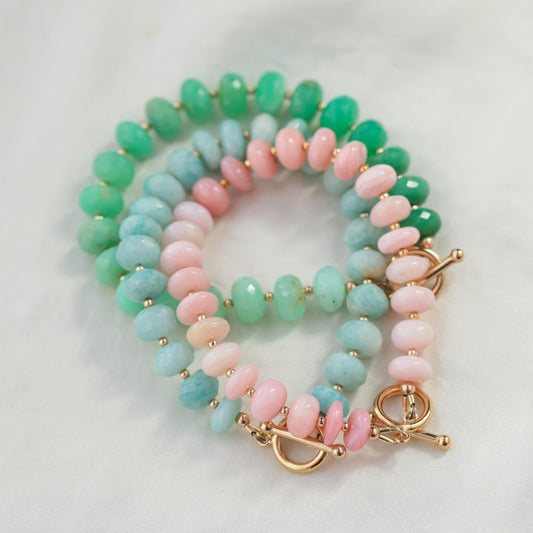 Chrysoprase chunky bracelet, genuine chrysoprase, chrysoprase beaded bracelet, chrysoprase 14K gold filled, chrysoprase toggle