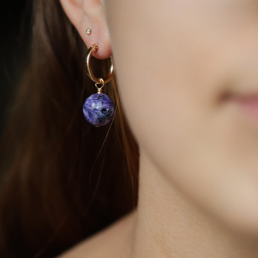Charoite gold filled hoops