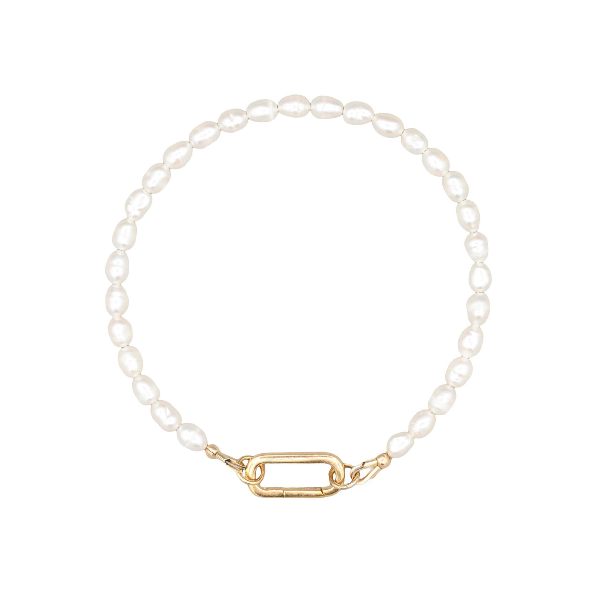 14K SOLID GOLD Pearl bracelet | pearl carabiner bracelet | June birthstone jewelry Bridesmaid gift for her Pearl jewelry Wedding jewelry