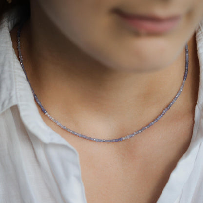 14K GOLD Tanzanite beaded necklace | Tanzanite beaded jewelry | Tanzanite gemstone beaded necklace, Tanzanite choker necklace
