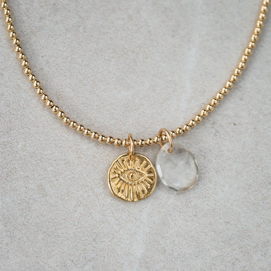 Evil Eye Necklace Set | Paperclip Chain Necklace | 10mm Push Lock Carabiner Clasp | Charm Holder Necklace | Layering Necklace