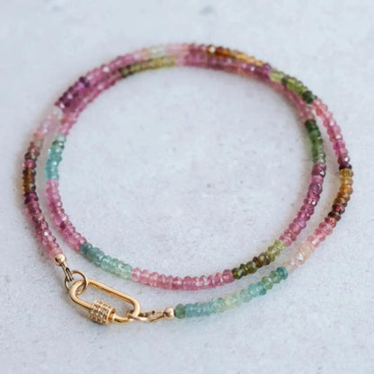 Mixed Tourmaline Carabiner Necklace | Watermelon tourmaline carabiner necklace | Multi color tourmaline jewelry | Tourmaline necklace
