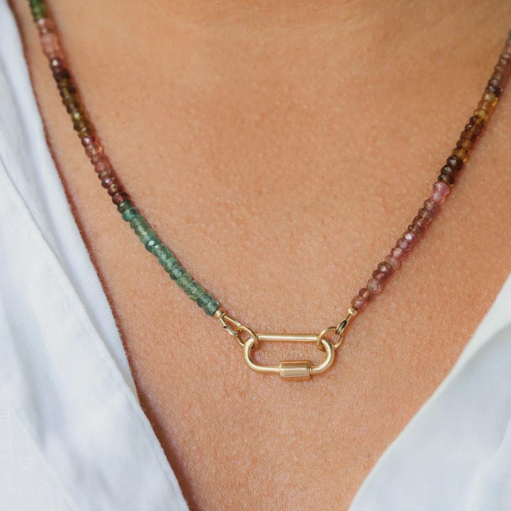 Mixed Tourmaline Carabiner Necklace | Watermelon tourmaline carabiner necklace | Multi color tourmaline jewelry | Tourmaline necklace