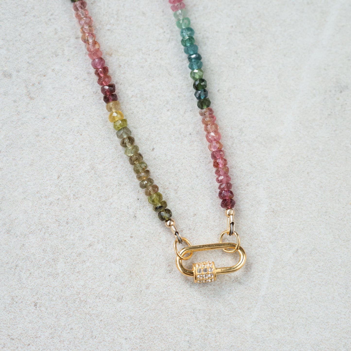 Mixed Tourmaline Carabiner Necklace | Watermelon tourmaline carabiner necklace | Multi color tourmaline jewelry | Tourmaline necklace