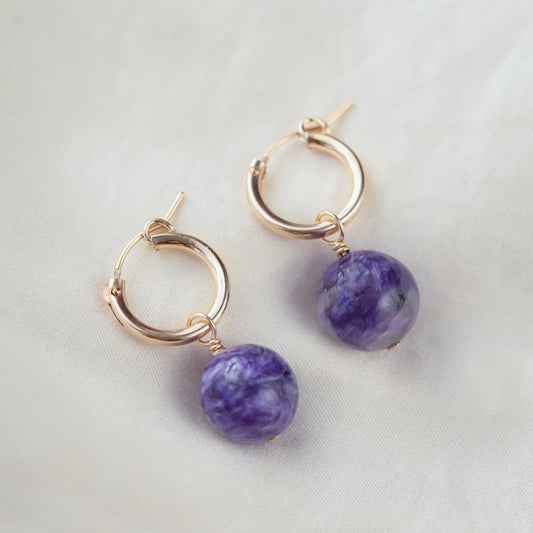 Charoite hoops - 14K gold filled