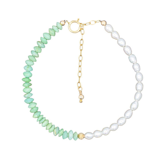 Peruvian opal + Pearl | Dainty pearl opal stacking bracelet | peruvian opal | natural peruvian opal with pearl | 14K gold filled pearl