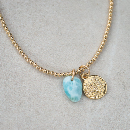 Larimar pendant, Larimar necklace, Genuine Larimar Jewelry, 14K gold filled Larimar paperclip necklace | Larimar pendant