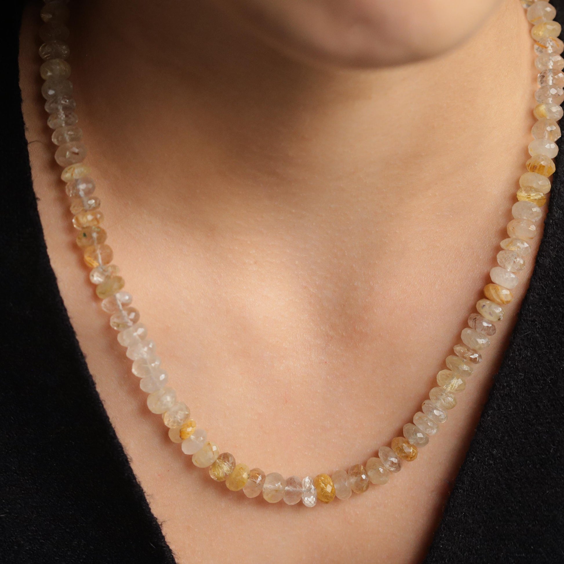 Golden Rutilated Quartz Necklace - 14K
