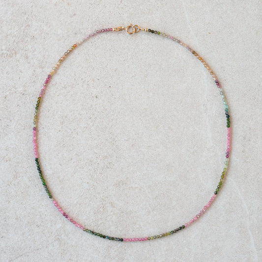 14K SOLID GOLD mixed Tourmaline Necklace | Watermelon tourmaline necklace 2mm | Multicolor tourmaline jewelry | Tourmaline 14K #11MT