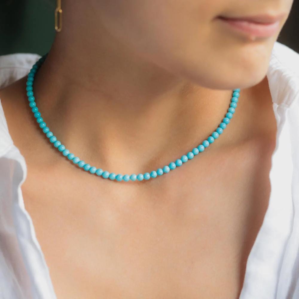one of a kind | 14K Sleeping Beauty Turquoise 3.8-4mm, RARE no veins, Arizona Beaded Turquoise Necklace, Sleeping Beauty Turquoise Necklace