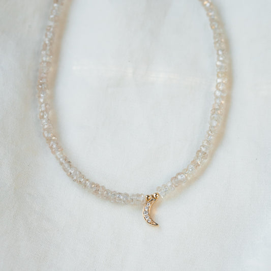 14K GOLD diamond zircon necklace | AAA+ zircon necklace | beaded zircon jewelry | natural zircon beaded necklace for women
