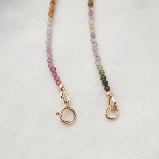 14K SOLID GOLD mixed Tourmaline Necklace | Watermelon tourmaline necklace 2mm | Multicolor tourmaline jewelry | Tourmaline 14K #11MT