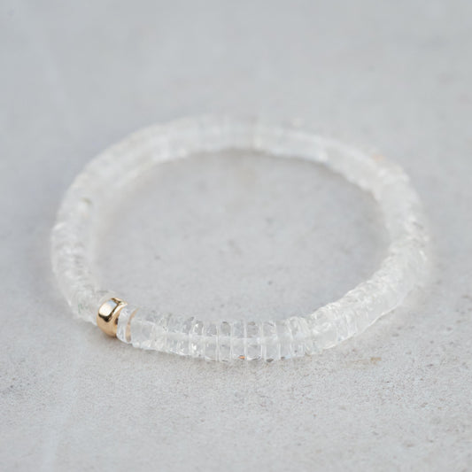 AAAA+ Genuine Clear Quartz Bracelet, Delicate Clear Quartz Stacking Bracelet, faceted Clear Quartz bracelets, Heishi Beads Clear Quartz