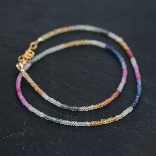 UNIQUE soft multi Sapphire Necklace | [ENSP1062] AAA+ sapphire necklace | Multi color pink sapphire beaded necklace | faceted sapphire