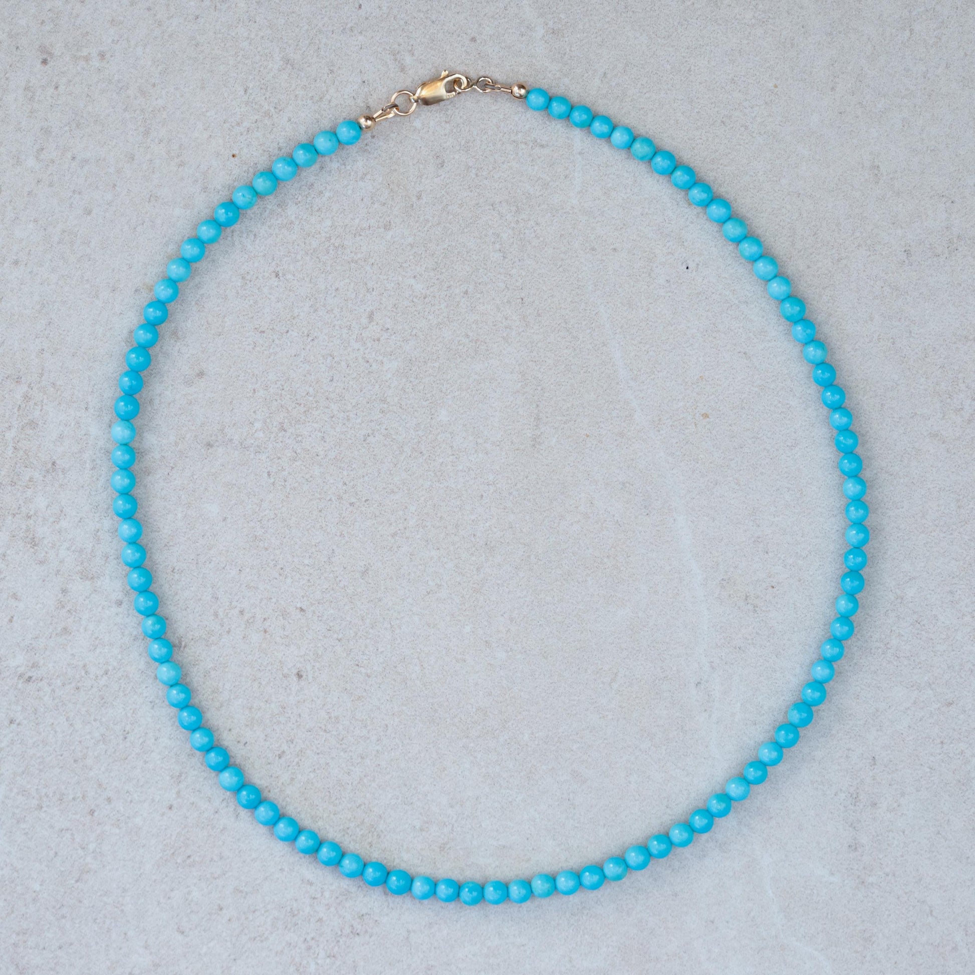 one of a kind | 14K Sleeping Beauty Turquoise 3.8-4mm, RARE no veins, Arizona Beaded Turquoise Necklace, Sleeping Beauty Turquoise Necklace