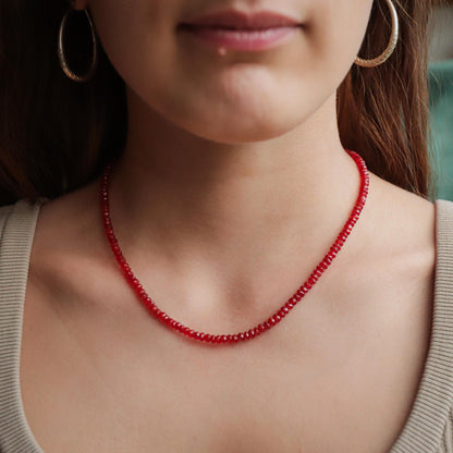 14K GOLD Carnelian beaded necklace | 14K gold carnelian | genuine carnelian jewelry | women's carnelian necklace | carnelian red