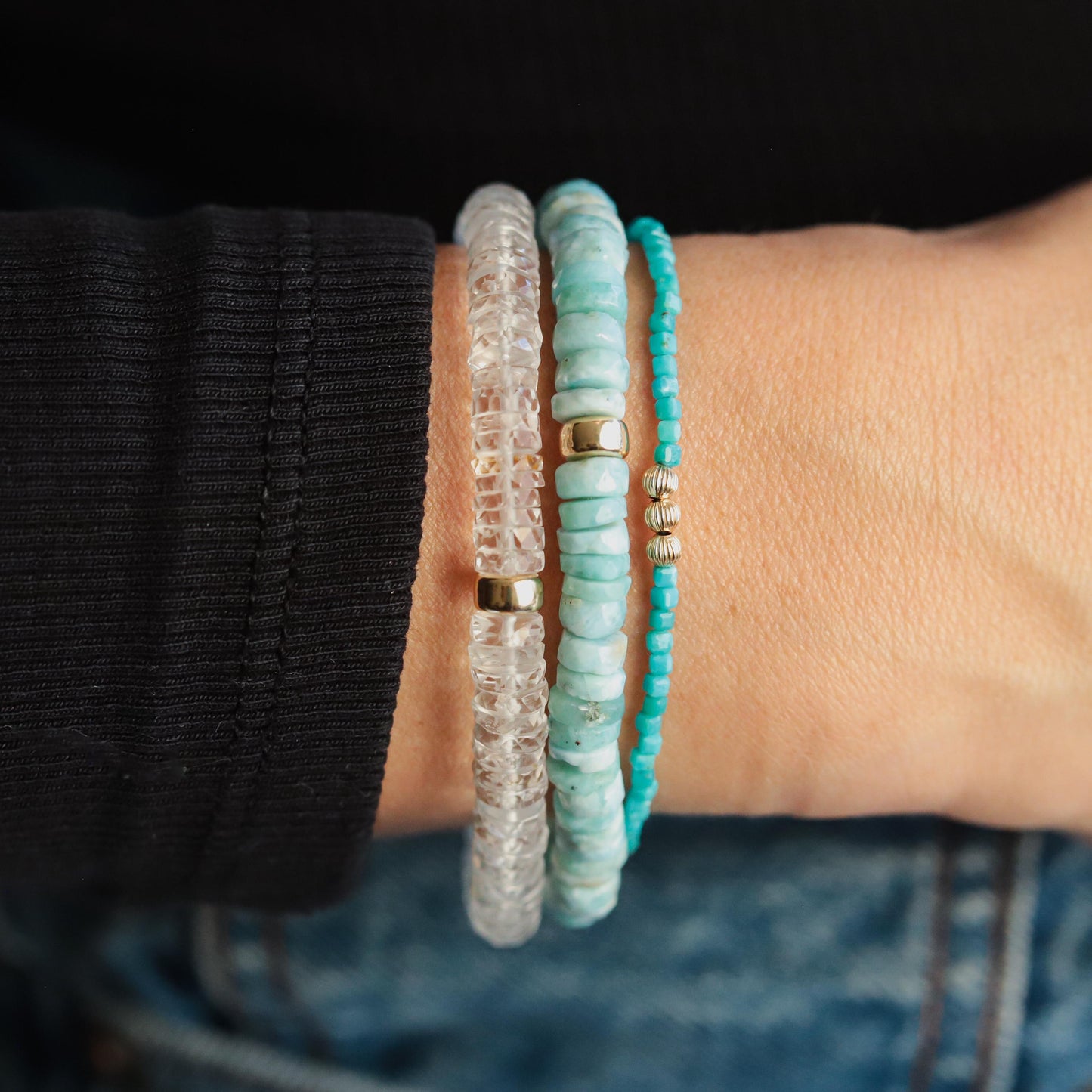 AAAA+ Genuine Clear Quartz Bracelet, Delicate Clear Quartz Stacking Bracelet, faceted Clear Quartz bracelets, Heishi Beads Clear Quartz