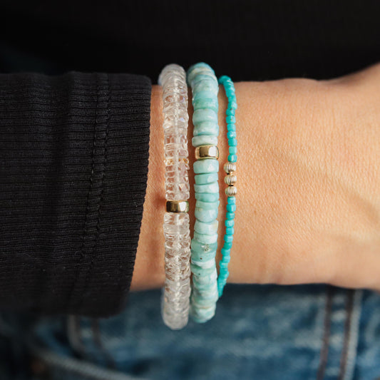 AAAA+ Genuine Clear Quartz Bracelet, Delicate Clear Quartz Stacking Bracelet, faceted Clear Quartz bracelets, Heishi Beads Clear Quartz