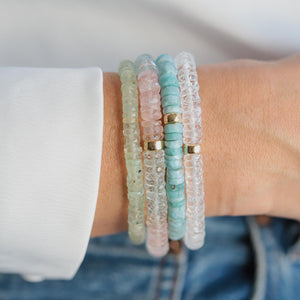 14k gold AAAA+ Genuine Clear Quartz Bracelet, Delicate Clear Quartz Stacking Bracelet, faceted Quartz bracelets, Heishi Beads Clear Quartz
