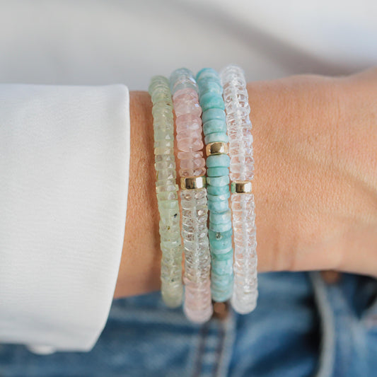 AAAA+ Genuine Clear Quartz Bracelet, Delicate Clear Quartz Stacking Bracelet, faceted Clear Quartz bracelets, Heishi Beads Clear Quartz