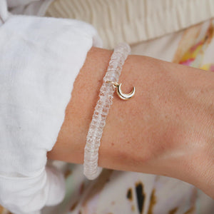 14k gold AAAA+ Genuine Clear Quartz Bracelet, Delicate Clear Quartz Stacking Bracelet, faceted Quartz bracelets, Heishi Beads Clear Quartz