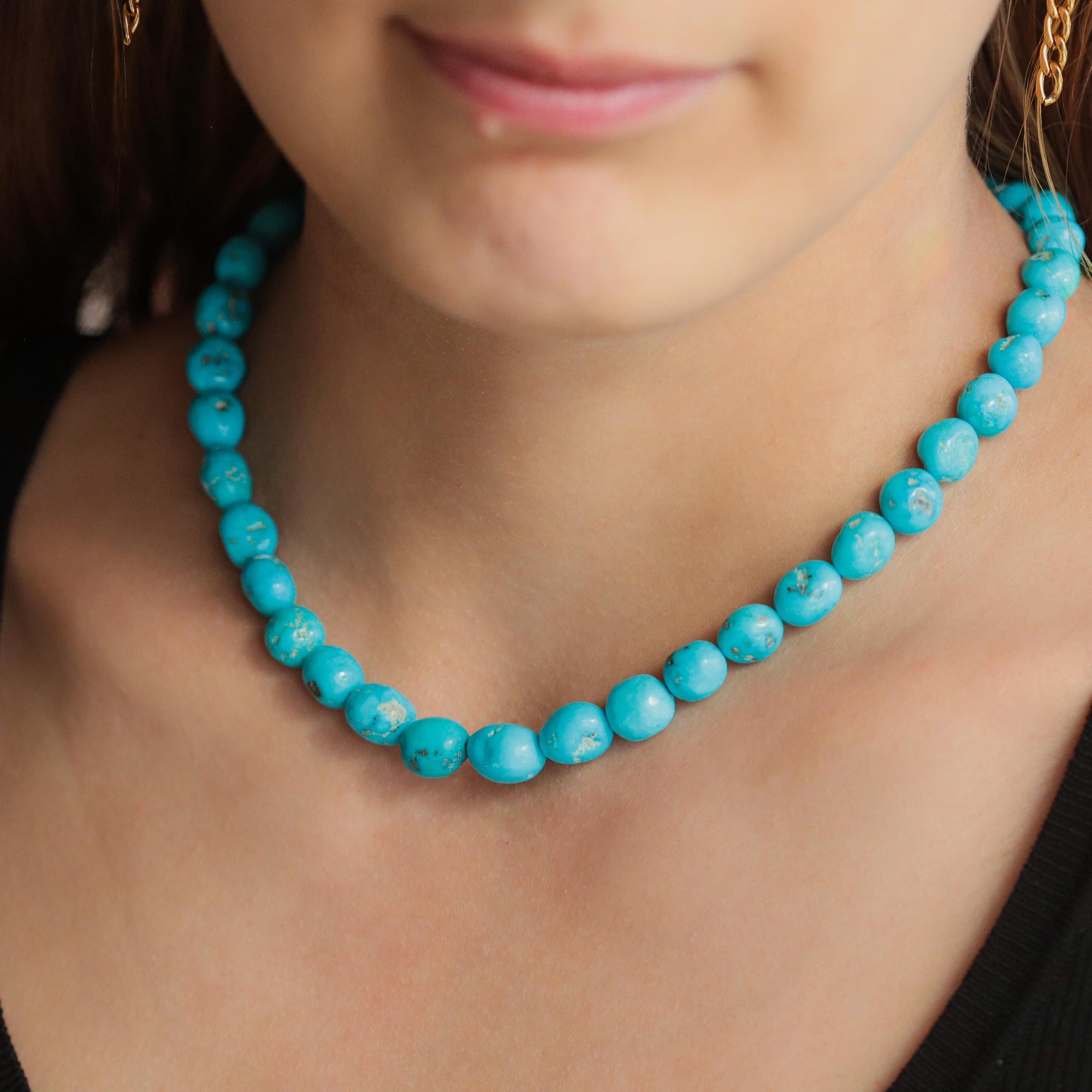 SOLID 14K GOLD Sleeping Beauty Necklace, Turquoise Necklace, December Birthstone, Beaded Bracelet, Natural Turquoise Gemstone