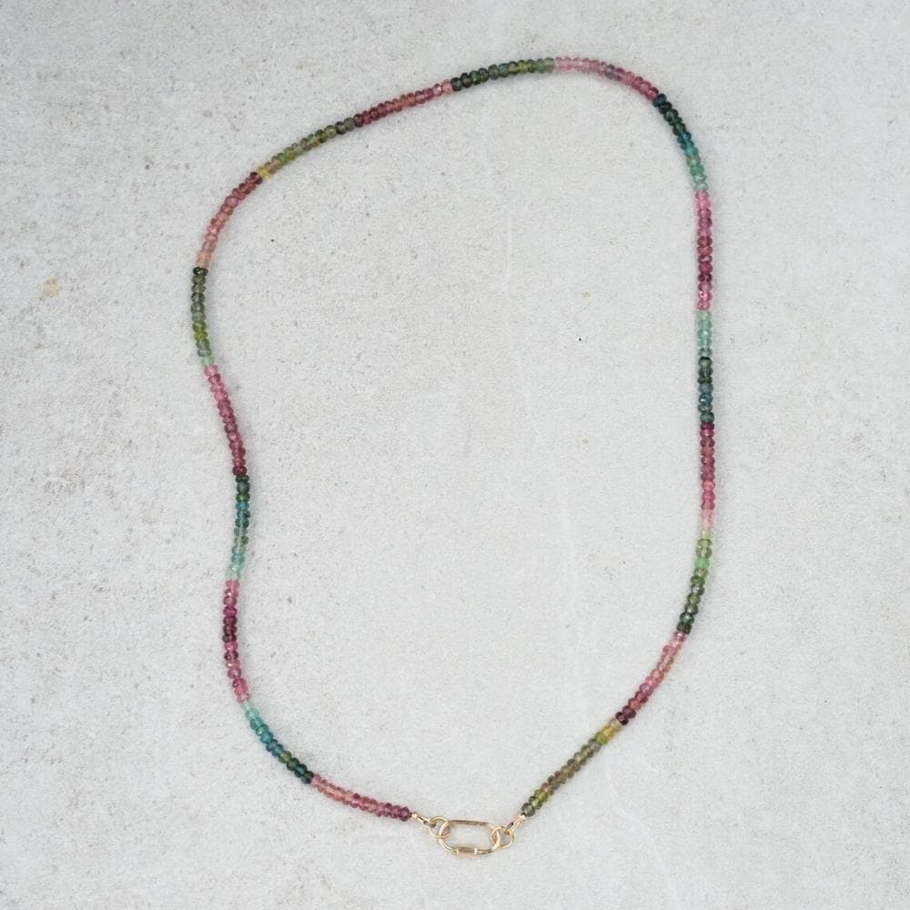 14K SOLID GOLD Tourmaline Beaded Necklace | Watermelon tourmaline necklace | Multi color tourmaline jewelry | Beaded tourmaline