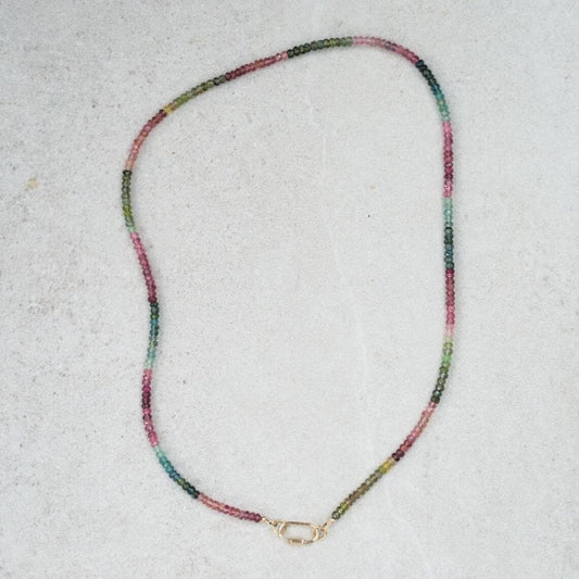 14K SOLID GOLD Tourmaline Beaded Necklace | Watermelon tourmaline necklace | Multi color tourmaline jewelry | Beaded tourmaline