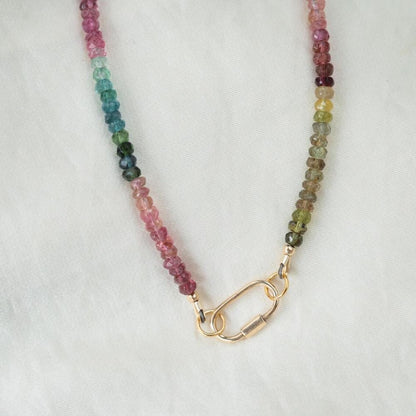 14K SOLID GOLD Tourmaline Beaded Necklace | Watermelon tourmaline necklace | Multi color tourmaline jewelry | Beaded tourmaline