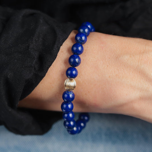 14K GOLD Lapis Lazuli 8mm, Genuine Lapis Lazuli Beaded Bracelet, [EBLM1107] 8mm Genuine Lapis Lazuli bracelet, gold lapis lazuli 8mm, lapis