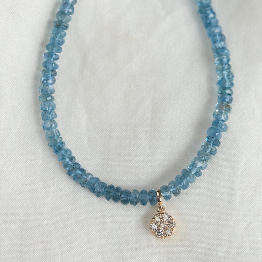 14K DIAMOND Santa Maria Aquamarine Necklace, March Birthstone, Women's Aquamarine Necklace, aquamarine, Natural Aquamarine, AAAA+ aquamarine