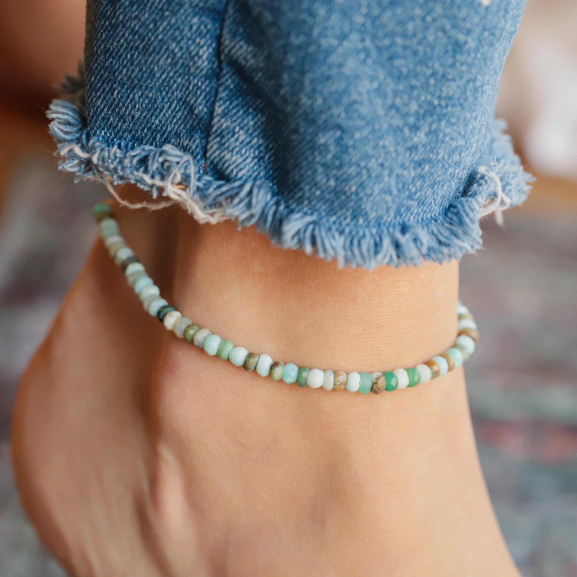 Peruvian Opal anklet | Beaded Peruvian opal anklet bracelet, women's gemstone anklet | delicate opal anklet | gemstone anklet | beach anklet