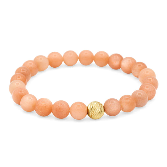 Peach Moonstone Bracelet – 8mm with Solid 14K Gold