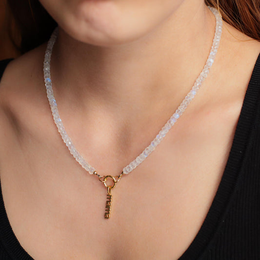 AAAA+ Rainbow Moonstone Necklace | Moonstone carabiner necklace | Moonstone beaded necklace choker | June birthstone | Moonstone jewelry