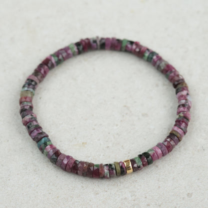 Ruby Zoisite 5mm | Delicate Beaded Bracelet Gold Filled. Dainty Beaded Stacking Bracelet. Natural ruby zoisite jewelry