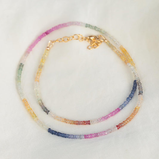 UNIQUE soft multi Sapphire Necklace | [ENSP1062] AAA+ sapphire necklace | Multi color pink sapphire beaded necklace | faceted sapphire