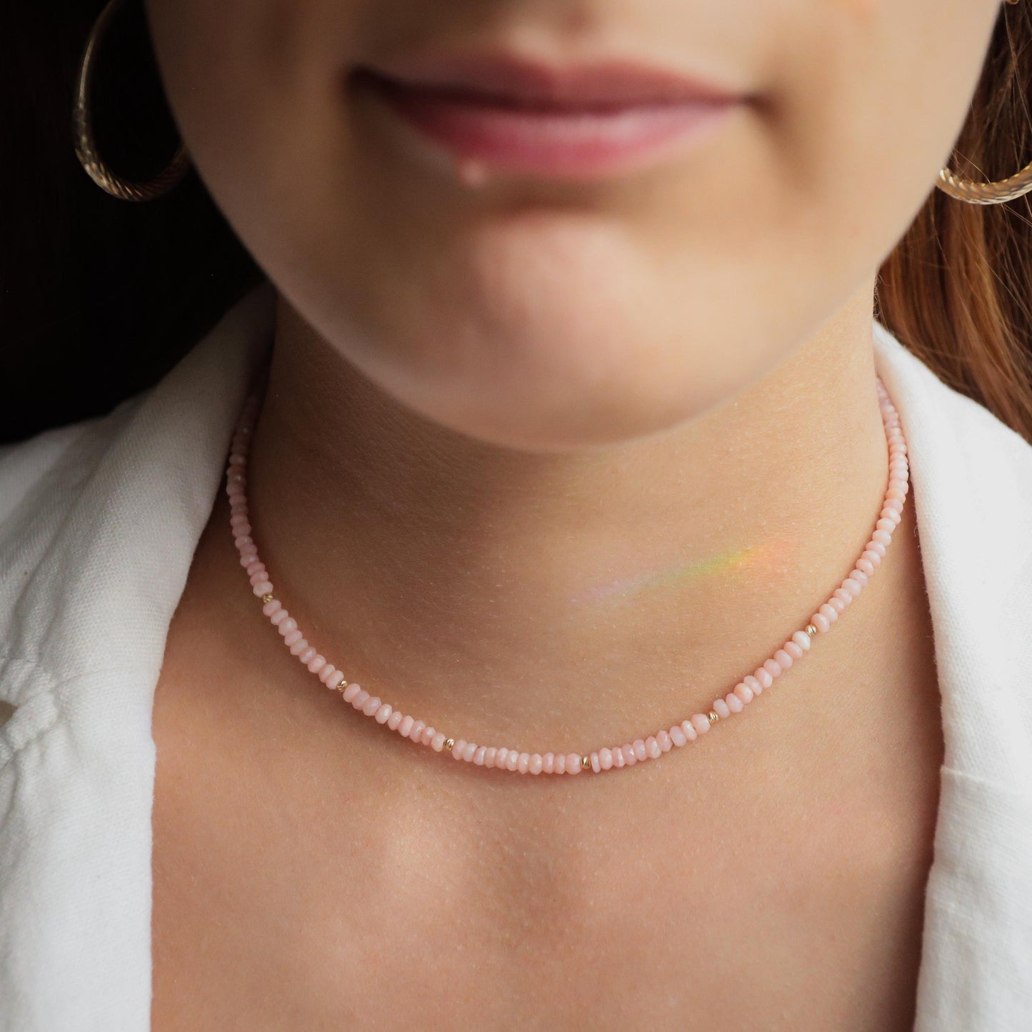 14K Pink opal necklace | 14K Pink opal Necklace | peruvian pink opal necklace | beaded pink opal jewelry | pink opal jewelry, pink opal