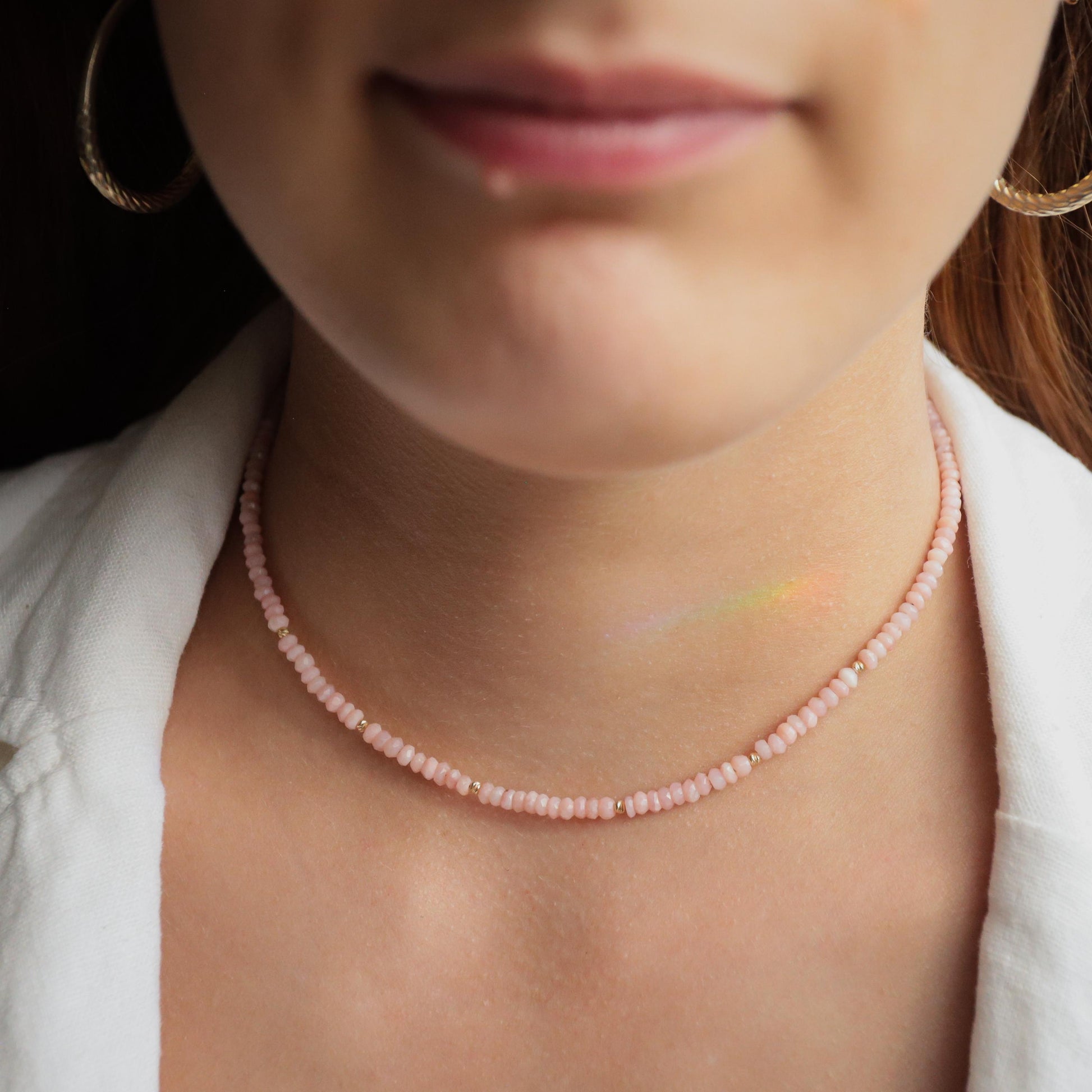 14K Pink opal necklace | 14K Pink opal Necklace | peruvian pink opal necklace | beaded pink opal jewelry | pink opal jewelry, pink opal