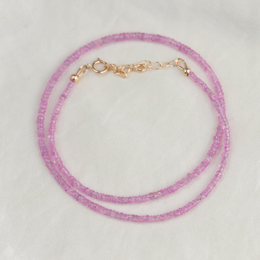 14K GOLD Pink Sapphire Necklace | AAAA+ pink sapphire necklace, Pink Sapphire beaded necklace | faceted sapphire, pink sapphire beaded