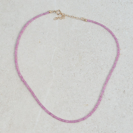 14K GOLD Pink Sapphire Necklace | AAAA+ pink sapphire necklace, Pink Sapphire beaded necklace | faceted sapphire, pink sapphire beaded